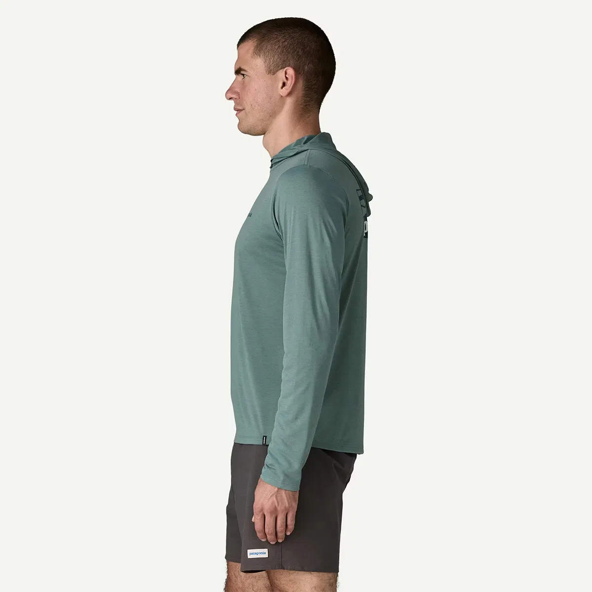 Мужская худи с принтом Capilene Cool Boardshort Logo Daily Hoodie Patagonia, Blue Sage/Light Blue Sage X-Dye — фото 2