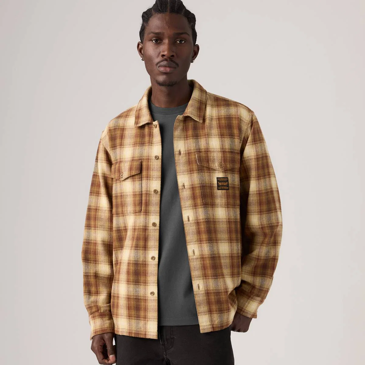 Свободная фланелевая рабочая рубашка с длинными рукавами Levi's, Abilene Plaid Dull Gold - Multi-Color
