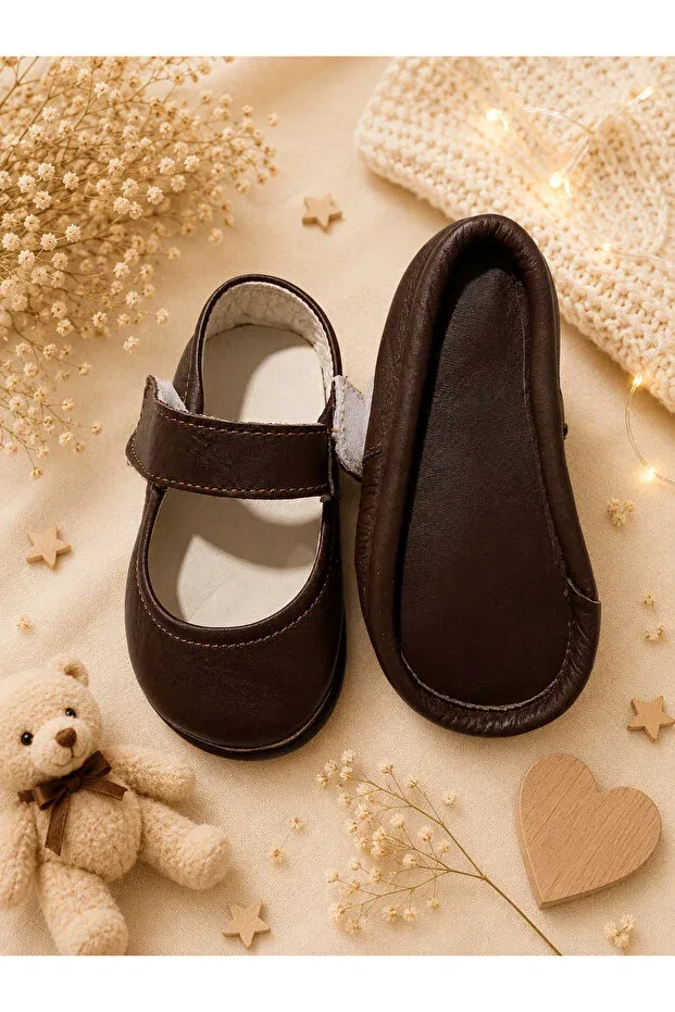 Детские пинетки для новорожденных кожаные Basics My Baby Kumsal, Brown — фото 2