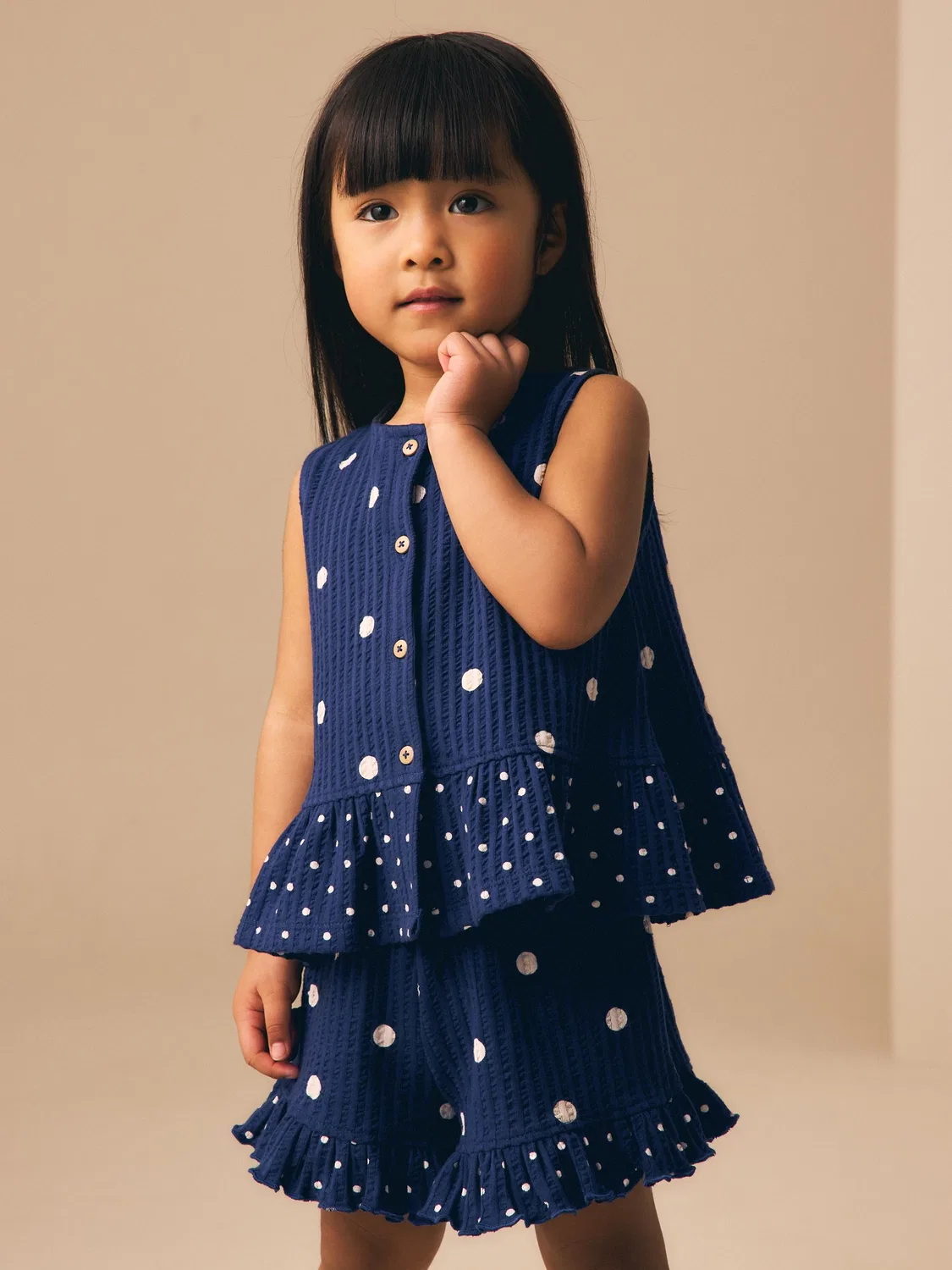 Комплект из топа и шорт Peplum Vest and Shorts Set Next, Navy Spot — фото 3
