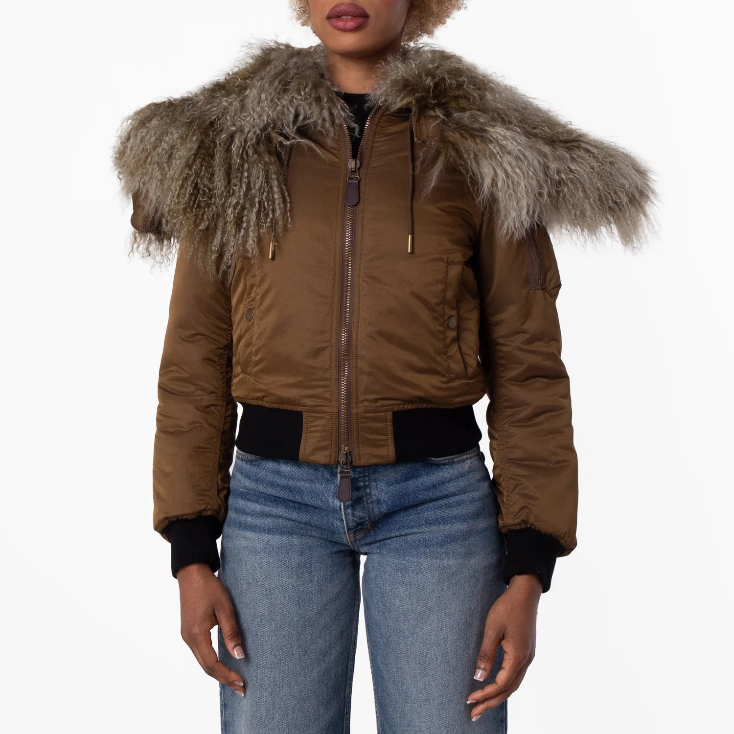 Женский утепленный бомбер с капюшоном Slim-Fit Padded Bomber Jacket Burberry, Bison
