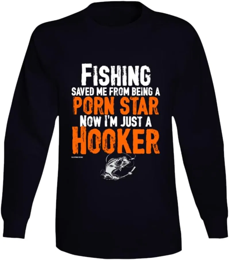 Мужская футболка с длинным рукавом с принтом Fishing Saved Me from Being A Porn Star, Black