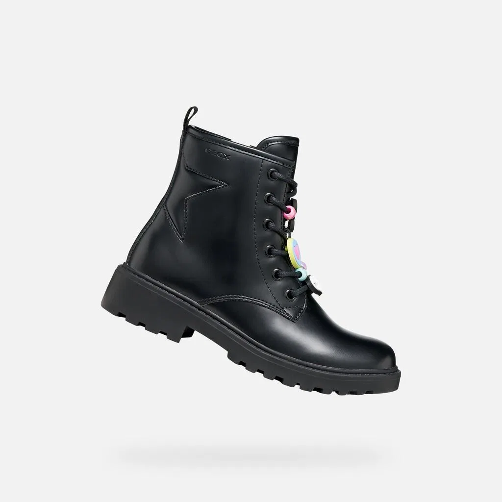 Детские ботинки-гладкие из блестящей кожи Geox Casey, Schwarz Bunt