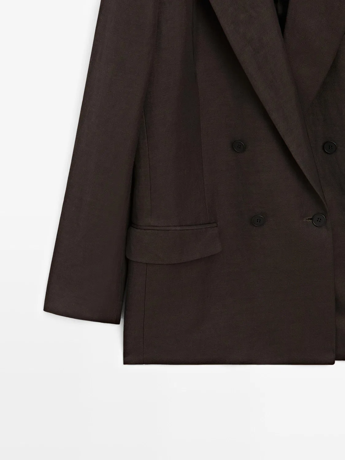 Двубортный блейзер из смесовой льняной ткани - studio Massimo Dutti, коричневый — фото 3