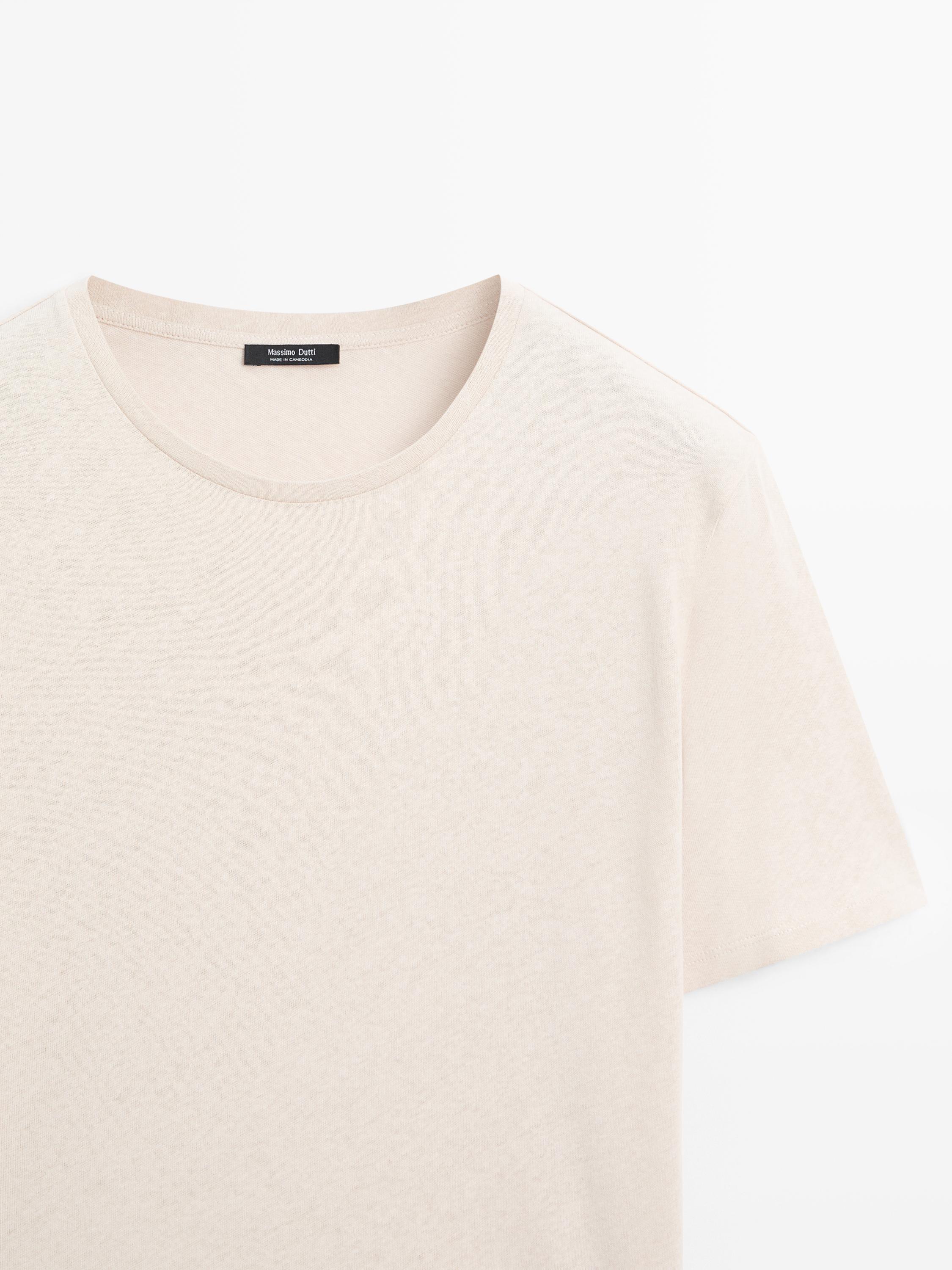 Футболка Massimo Dutti Short Sleeve Linen Blend, светло-коричневый — фото 4