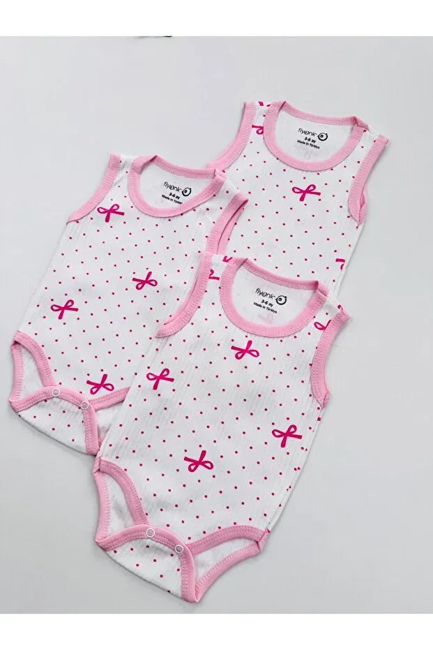 Детское боди-топ для девочек хлопковый 3 шт Basics Efu Baby, Pink — фото 3