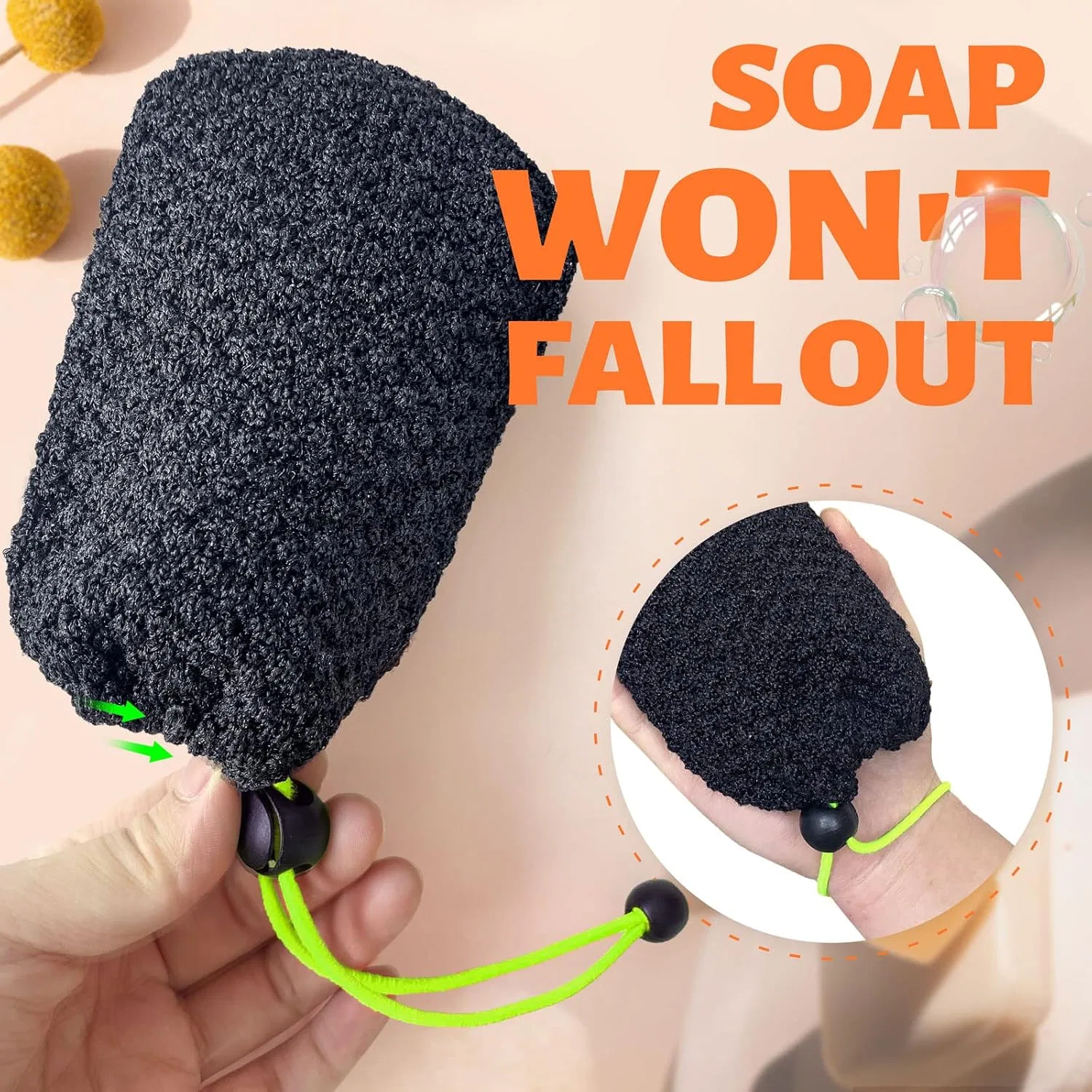 Эксфолиирующая мочалка для душа MIG4U, 2 шт, Bamboo Body Scrubber, Black — фото 4