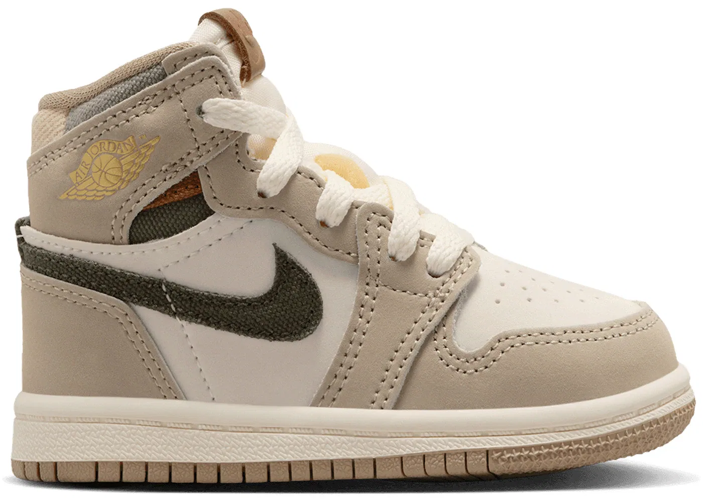 Детские кроссовки с высоким верхом Jordan 1 Retro High OG Jordan, Khaki/Multi-Color/Sail/Cargo Khaki/Coconut Milk/Pecan