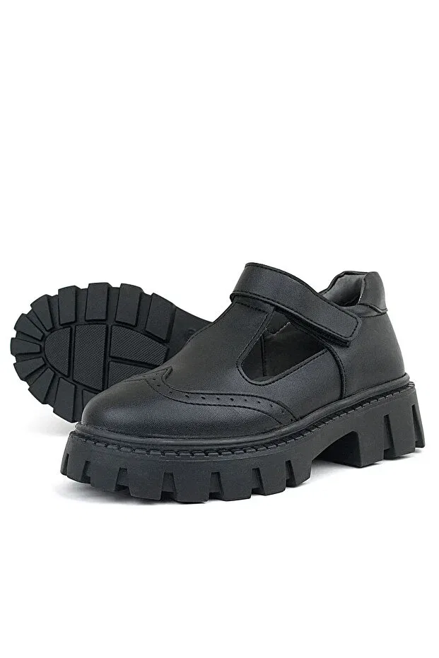 Детские школьные туфли для девочек с липучкой Stella Butik, Black