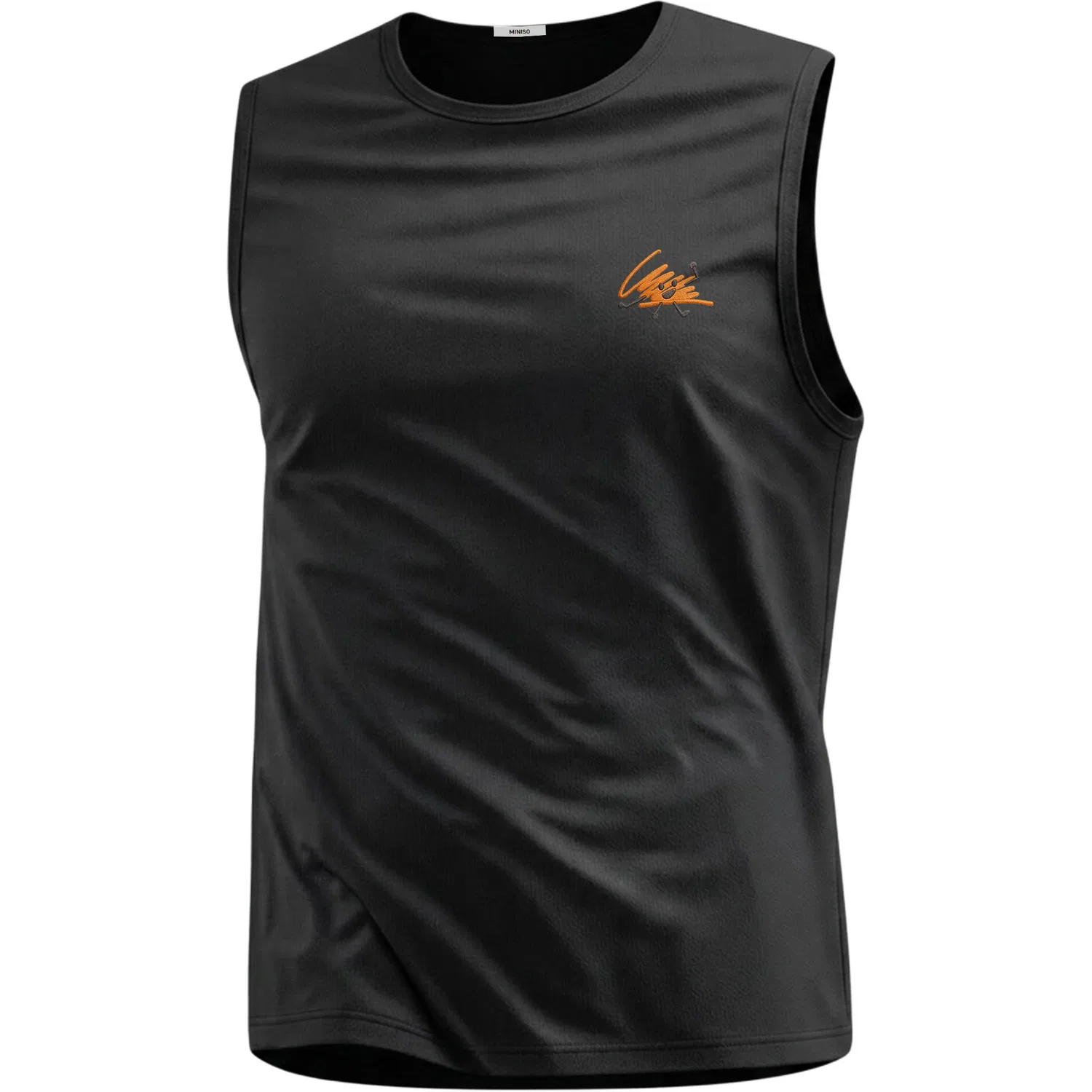 Детская майка с круглым вырезом Ice Silk Cooling Breathable MINISO, Black (Orange Velvet Line Chest Logo)