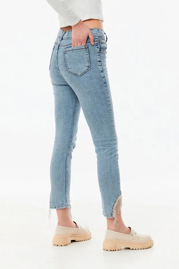 Детские джинсы для девочек прямого кроя с высокой посадкой Stoned high waist straight fit girl's jeans Fulla Moda, Blue — фото 4