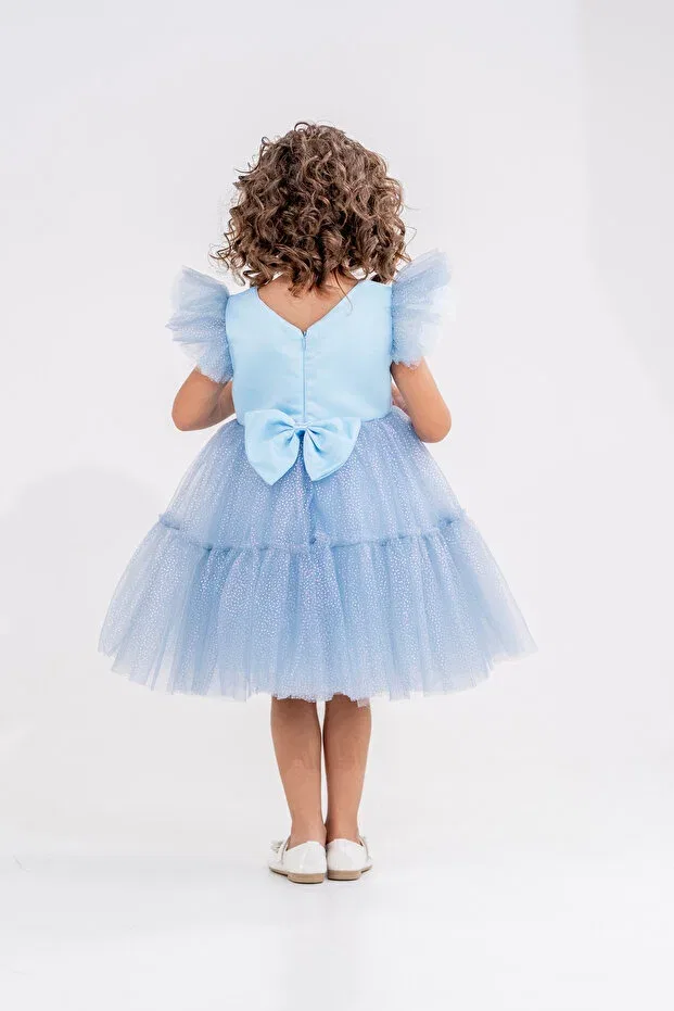 Детское платье для девочек с коротким рукавом Crown Gifted Sleeves Ruffled Eray Kids, Blue — фото 3