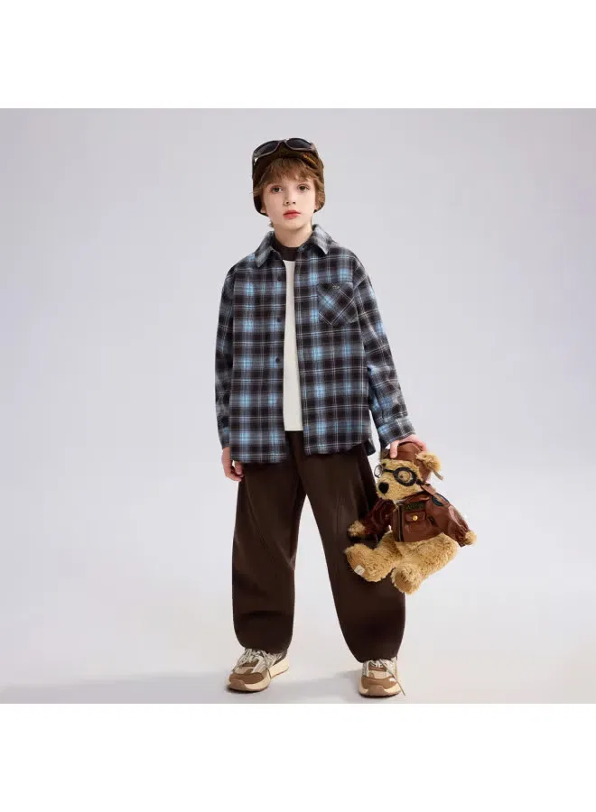 Рубашка детская с контрастным воротником в клетку Ask Junior — фото 4