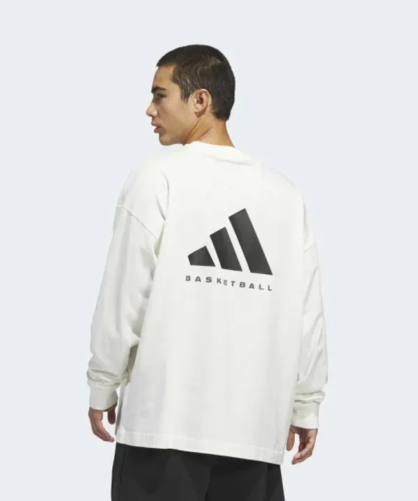 Футболка с длинным рукавом баскетбольная, Adidas, белый черный — фото 4