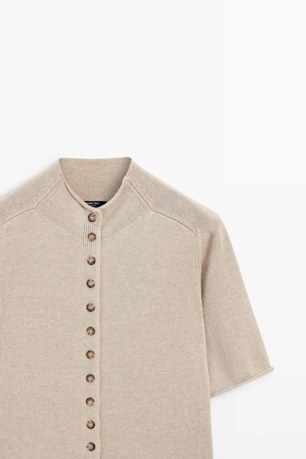 Кардиган Massimo Dutti Cotton Funnel Neck Knit, серо-бежевый — фото 4