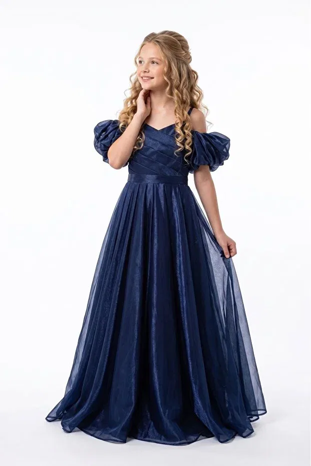 Детское платье для девочек сатиновое с моделью m00838 Mnk Baby&Kids, Navy Blue — фото 2