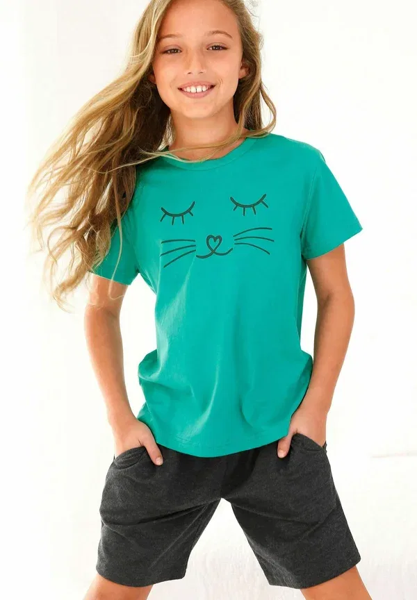 Пижама комплект с принтом Pyjama set Vivance, тюркис-антрацит-мелированный