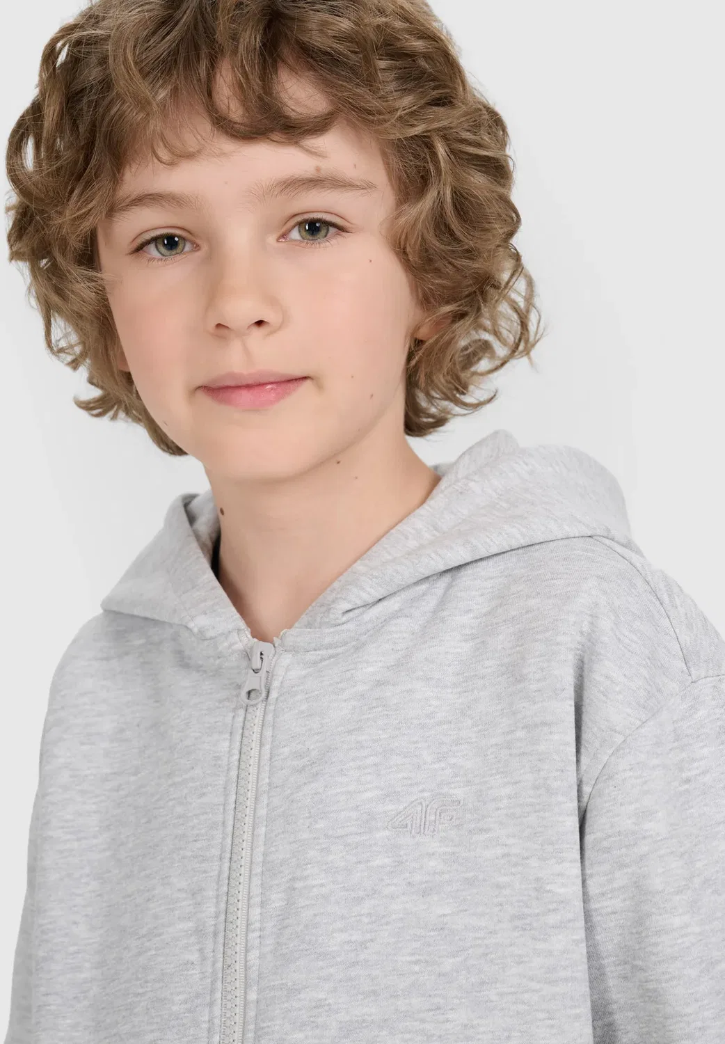 Bluza dresowa rozpinana z kapturem chłopięca - szara 122 (6-7 лат) - толстовка на молнии 4F, Grey Melange — фото 4