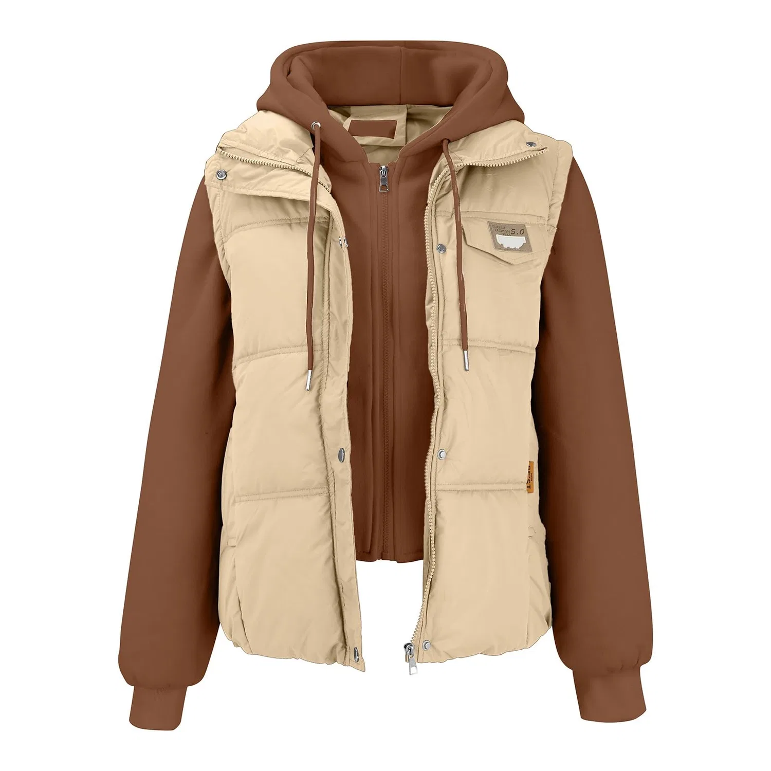 Женский утепленный жилет с капюшоном и молнией Donne Inverno Vacanza Due Breve Piumino di Cotone Gilet Sciolto Zip Felpa Con Cappuccio Donna Moda, cachi