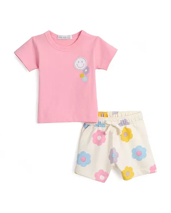 Детский комплект для девочек с принтом Daisy Tee & Shorts Set Little Mish, розовый