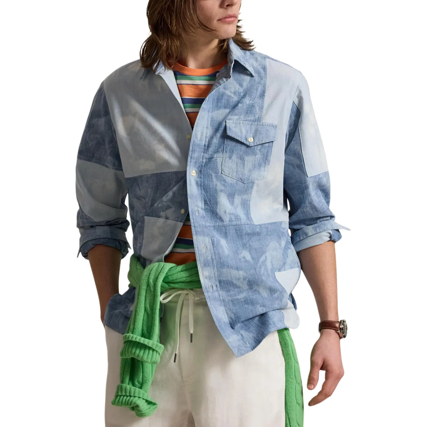 Мужская рубашка с контрастными вставками Patchwork Chambray Polo Ralph Lauren — фото 4
