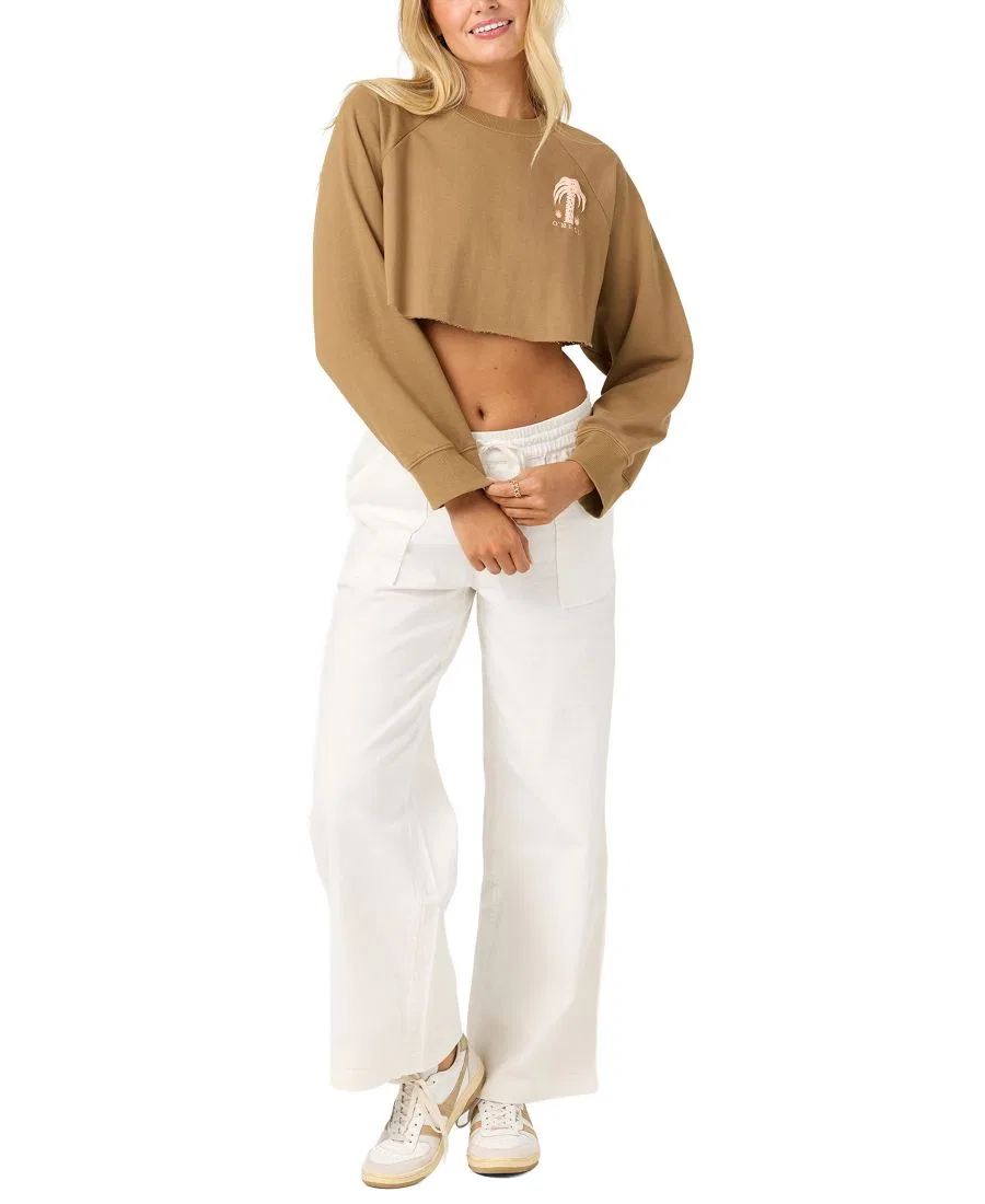 Свитшот женский с принтом Palm Raw Edge Crop Fleece Crewneck O'Neill, Dark Khaki — фото 2