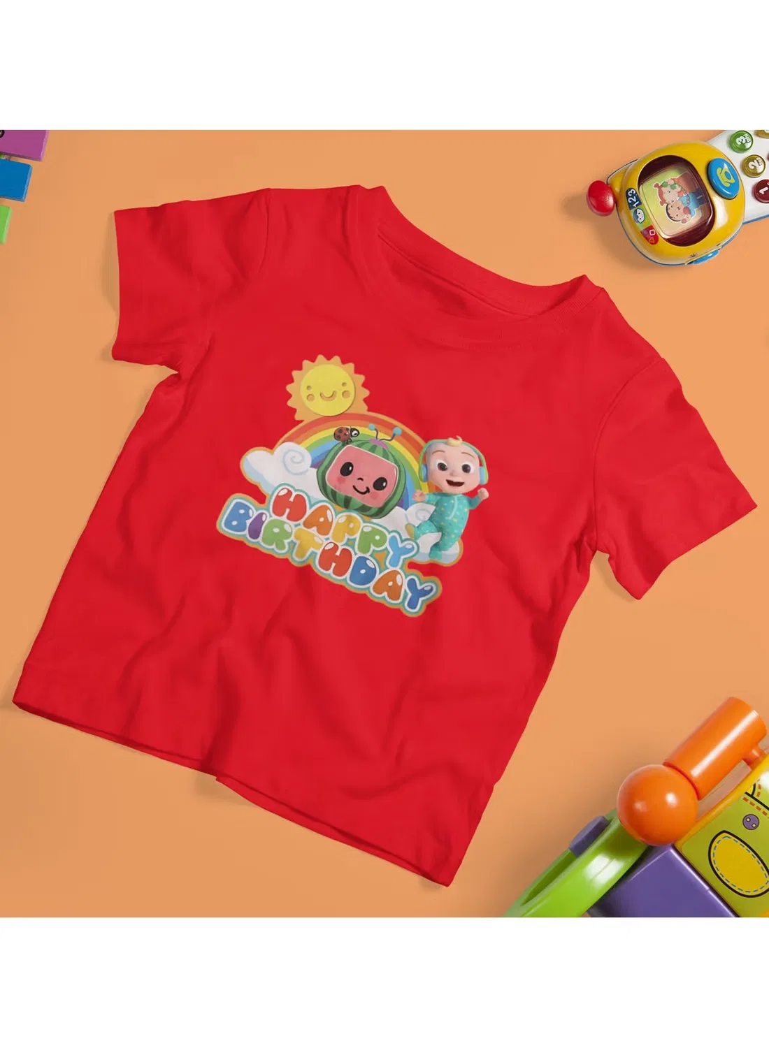Футболка с принтом Happy Birthday Cocomelon Zoom, красный