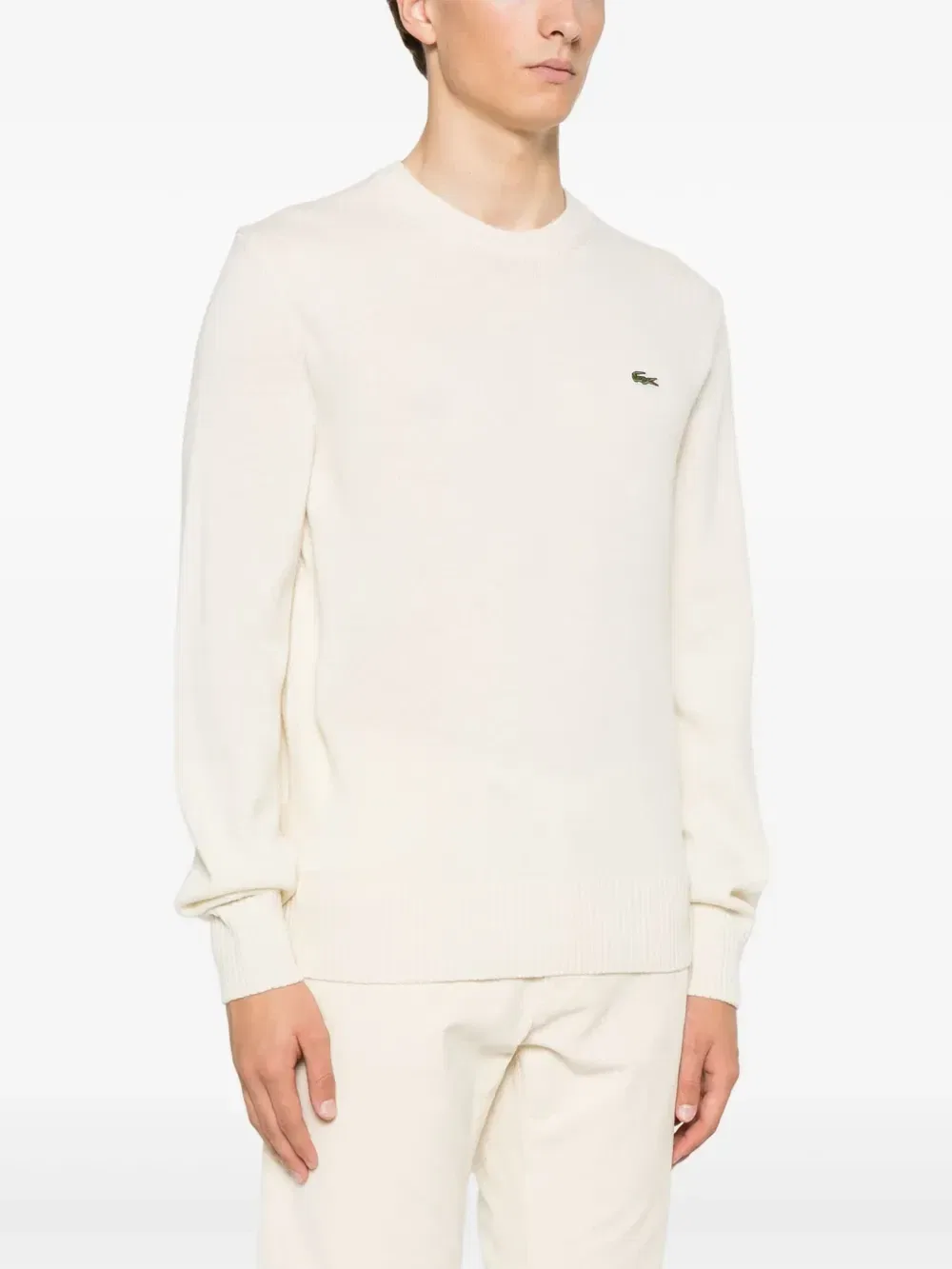Шерстяной свитер с круглым вырезом Lacoste, бежевый — фото 3