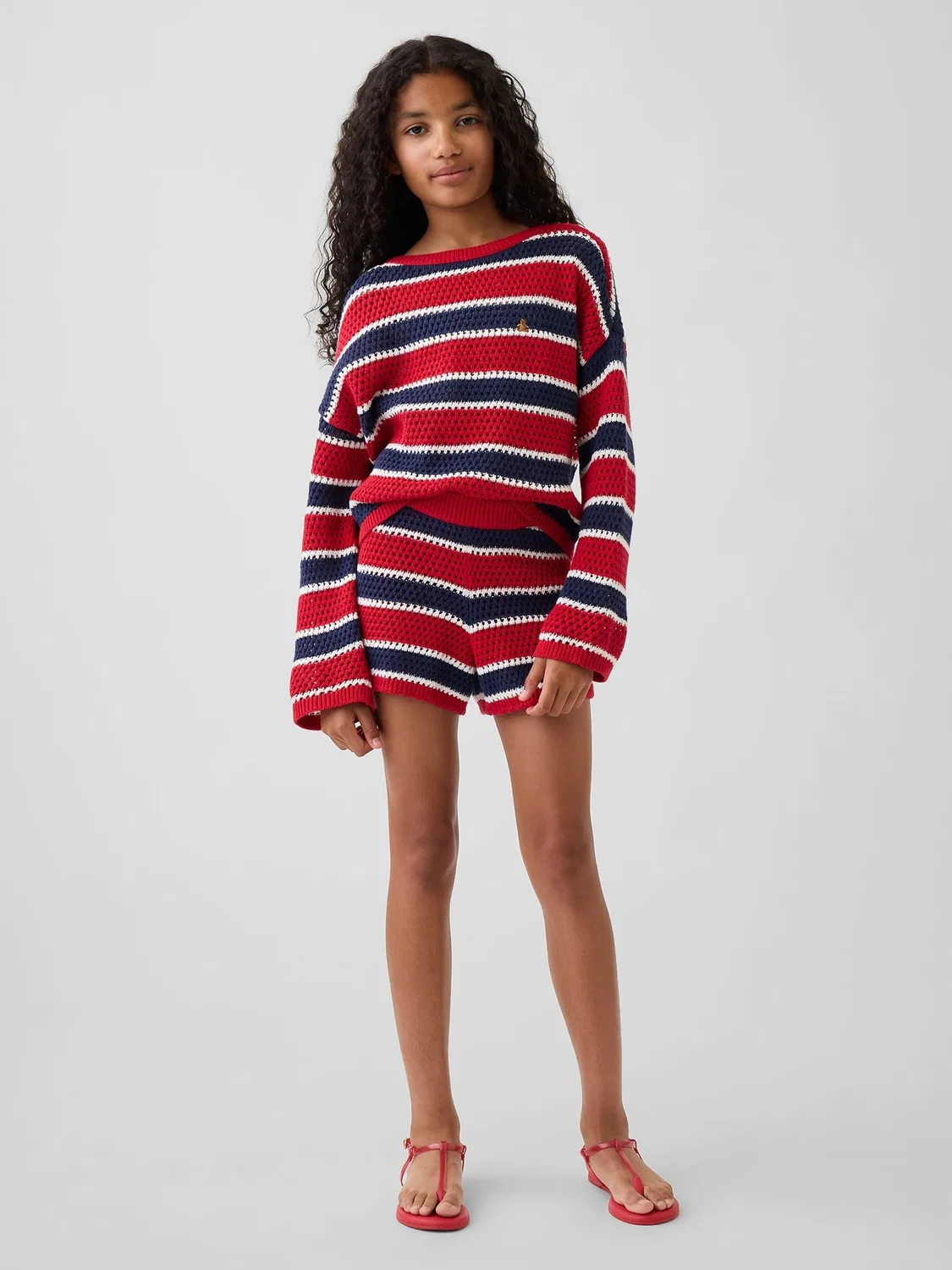 Шорты вязаные в полоску, модель Easy Shorts Gap, красный/синий — фото 3
