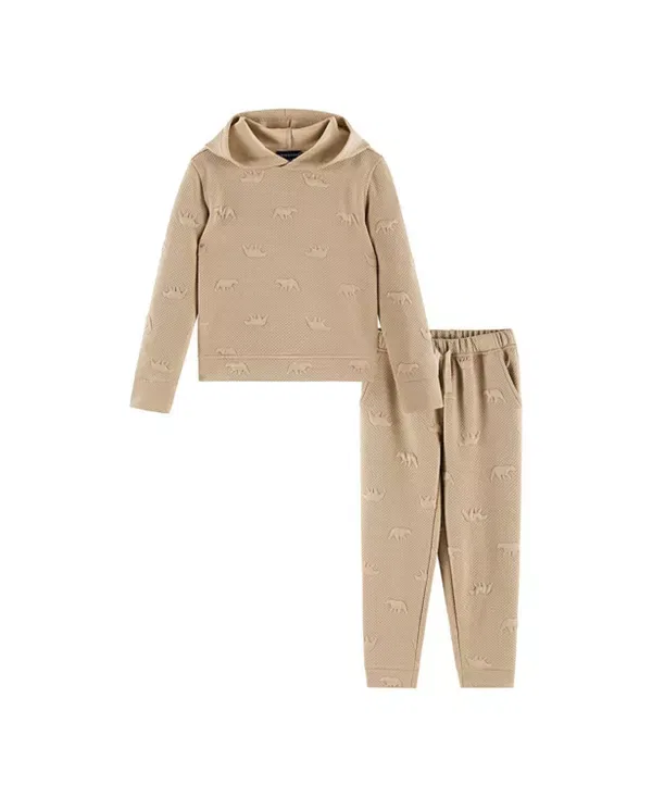 Детский комплект для мальчиков с капюшоном Embossed Hooded Sweatshirt & Bottom Set Andy & Evan, Taupe Bear