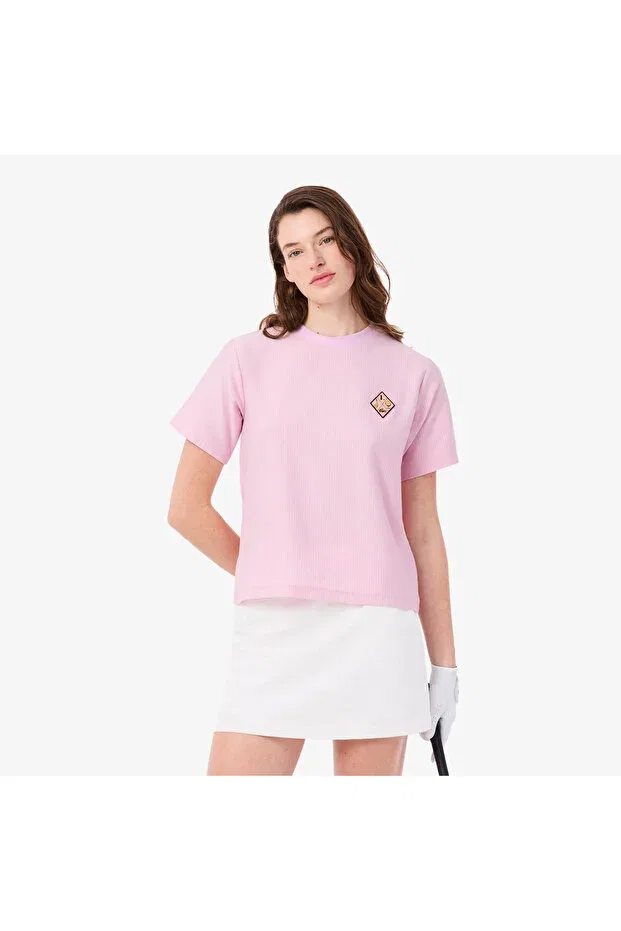 Футболка Lacoste 48z-Pink, полосатая, розовая
