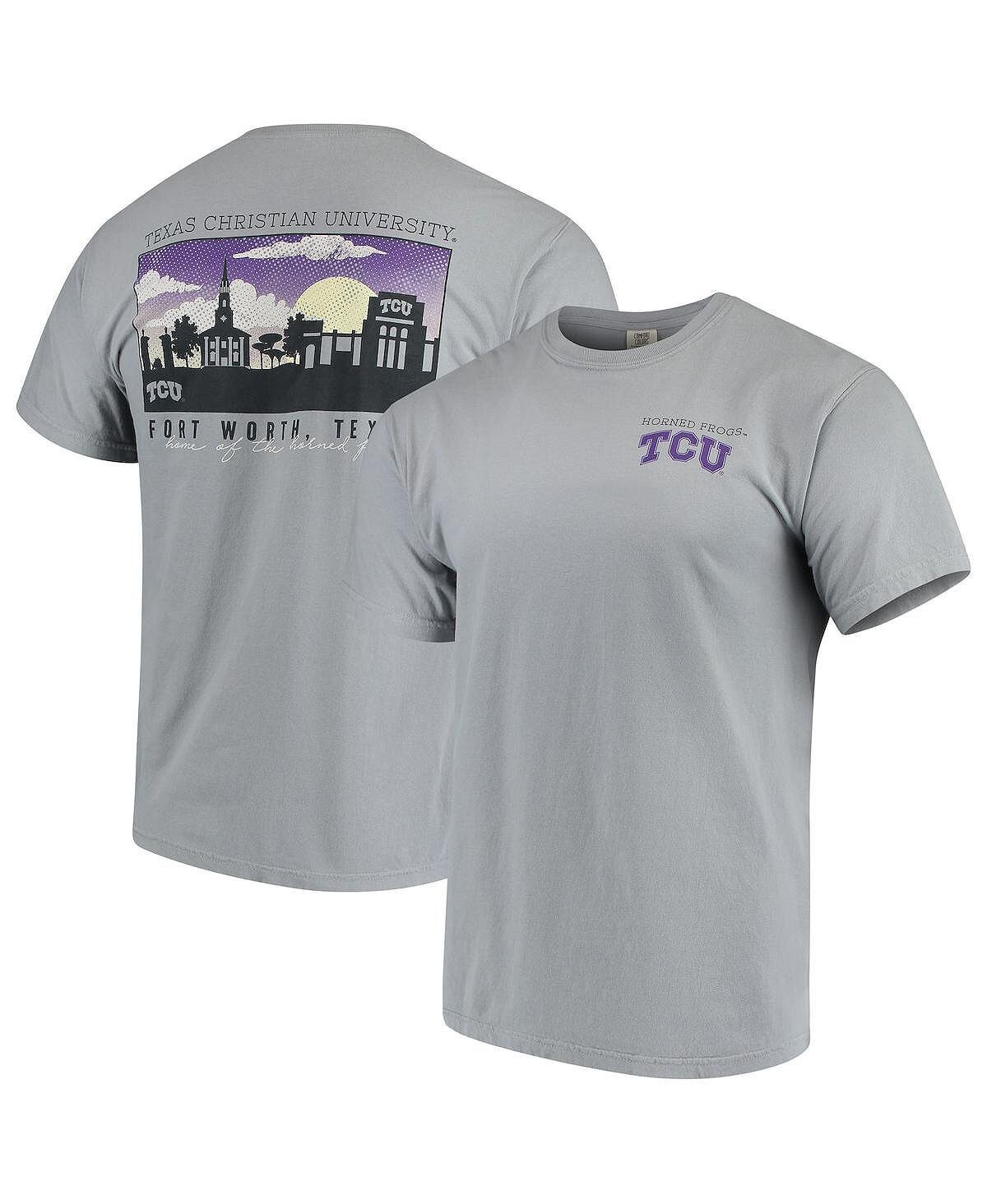 

Мужская серая футболка tcu horned frogs team comfort colours campus scenery Image One, серый