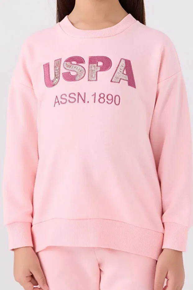 Детский комплект из свитшота и брюк для девочек с принтом Get Your Dreams U.S. Polo Assn., Pink — фото 4