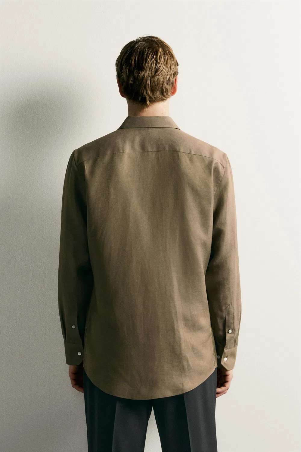 Рубашка из льна и лиоцелла, стандартного кроя. ZARA, Khaki — фото 3