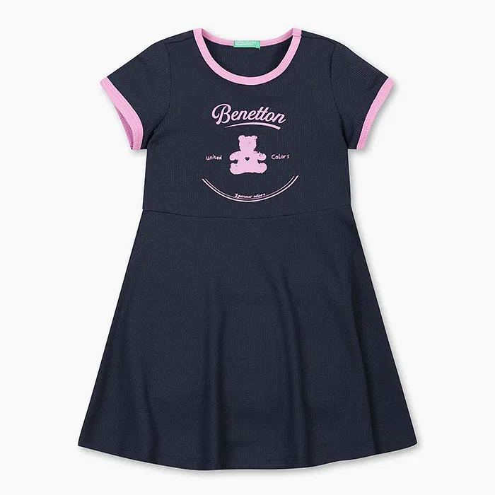 Детское вафельное платье-клёш тёмно-синего цвета от Benetton Kids