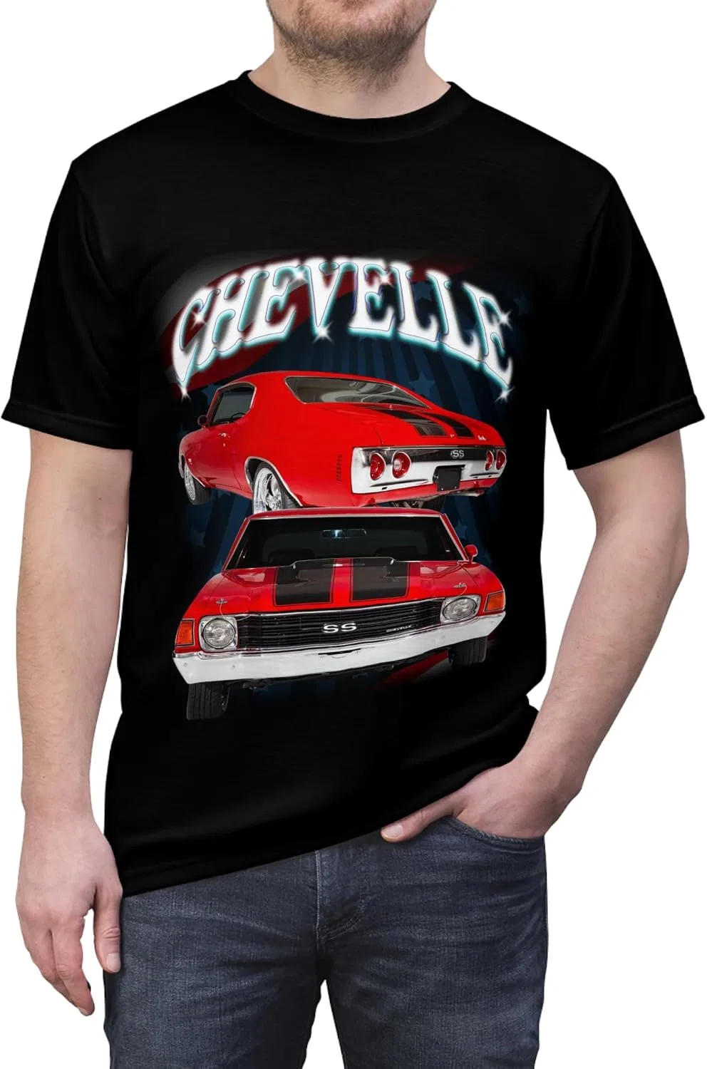 Мужская футболка с принтом 1972 Chevelle SS Generic, Black/Stitching — фото 2