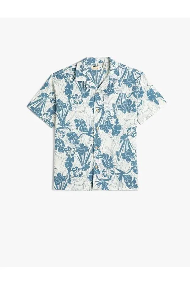 Детская рубашка для мальчиков с коротким рукавом Floral Patterned Koton, Beige Patterned — фото 3