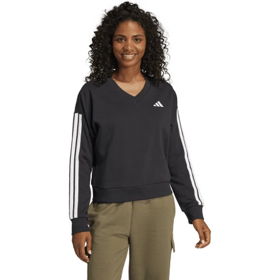 Женский свитшот с V-образным вырезом из футера с 3 полосками adidas Sportswear Essentials, Черный