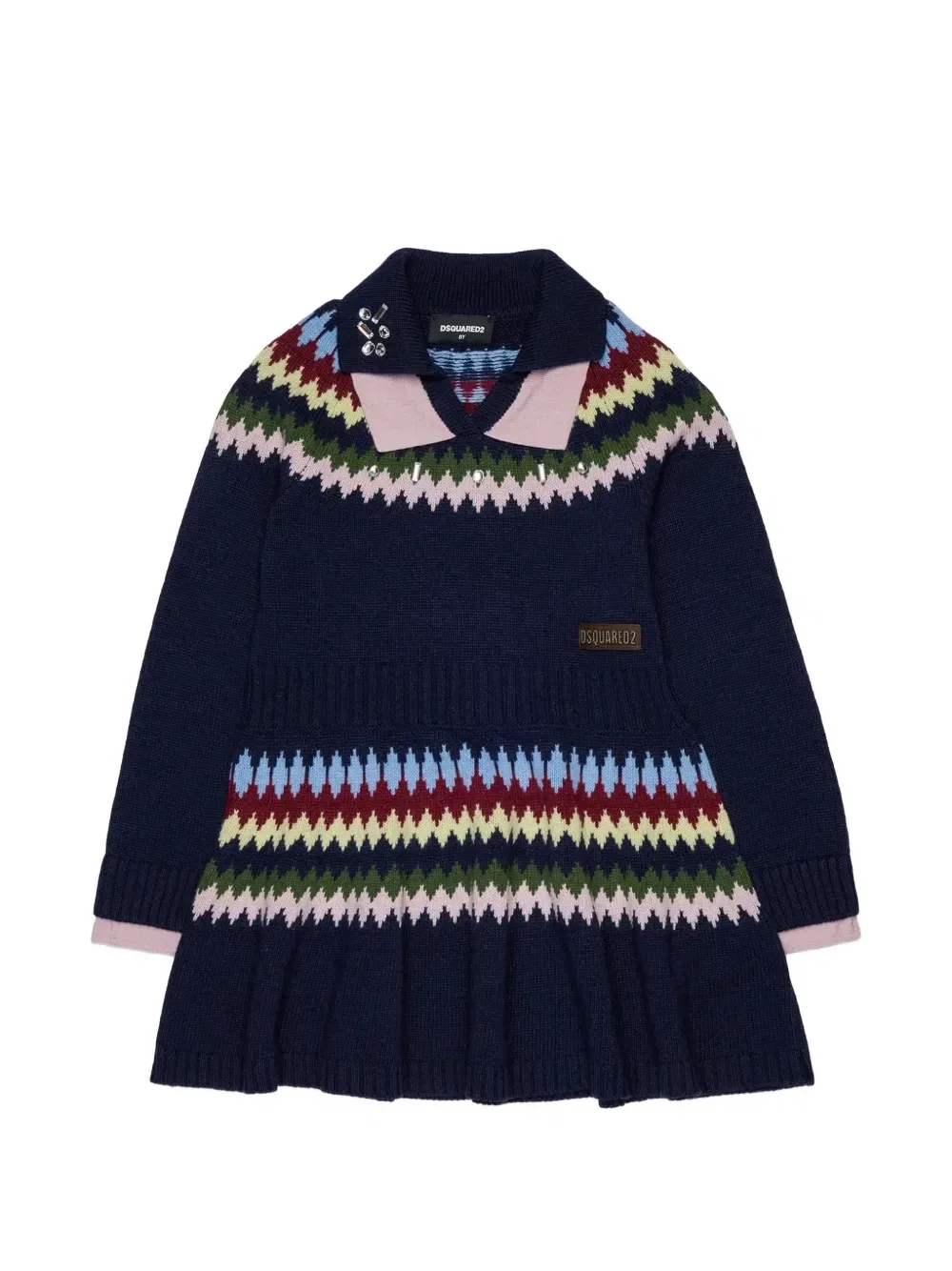 Платье с ворником поло и узором фэр-айл Dsquared2 Kids, синий
