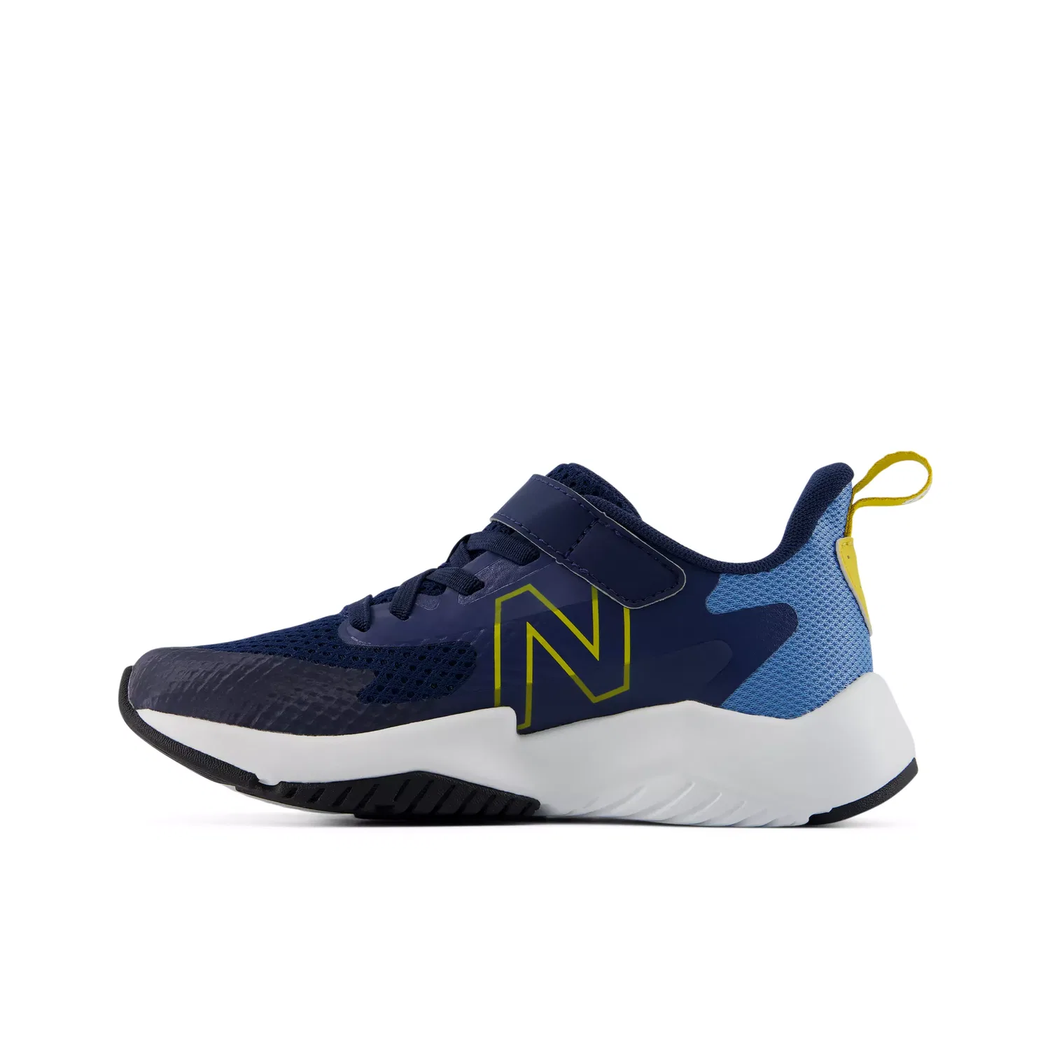 Детские кроссовки легкие дышащие RAV v2 Hook & Loop New Balance, Analog Blue With Nb Navy And Mars Yellow — фото 3