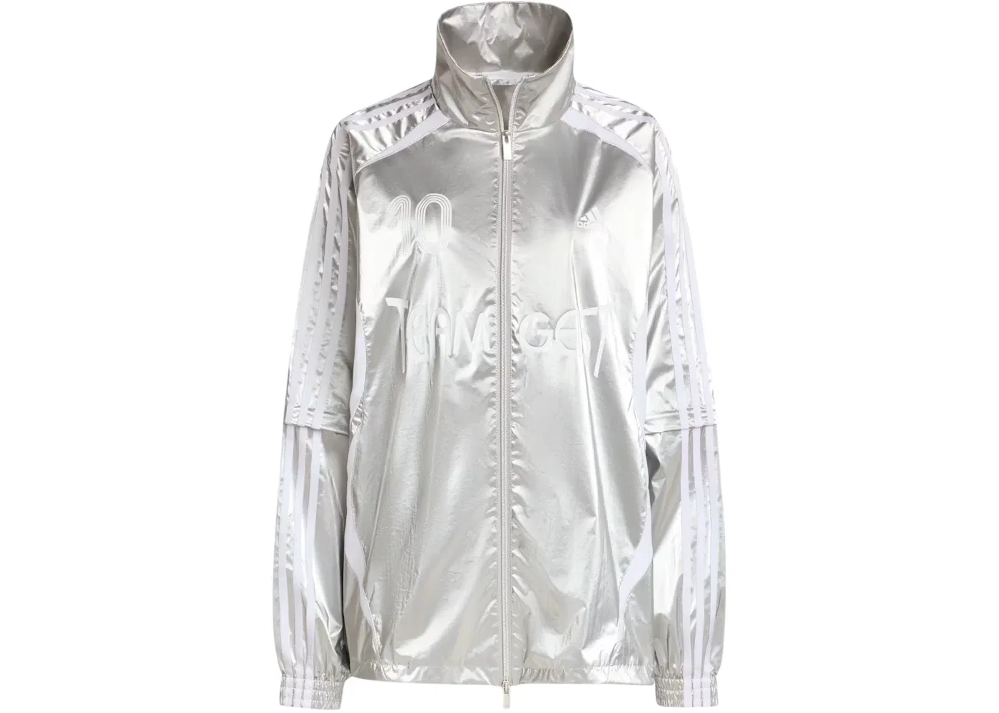 Женская куртка с принтом Adidas Adilenium Season 4 Teamgeist Oversized, Silver Metallic