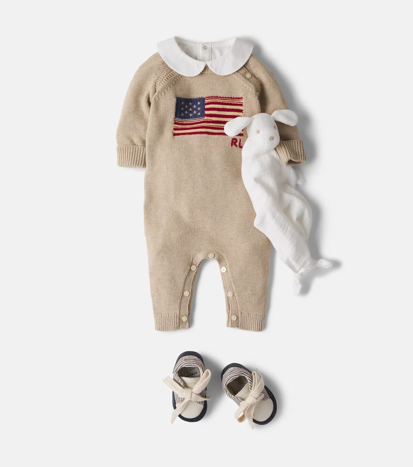 Боди хлопковое с интарсией Polo Ralph Lauren Kids, бежевый — фото 2