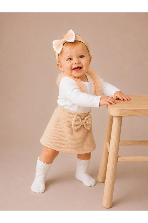 Детский комплект для девочек с тюлевой юбкой Basics Aa Bebek, Beige — фото 2