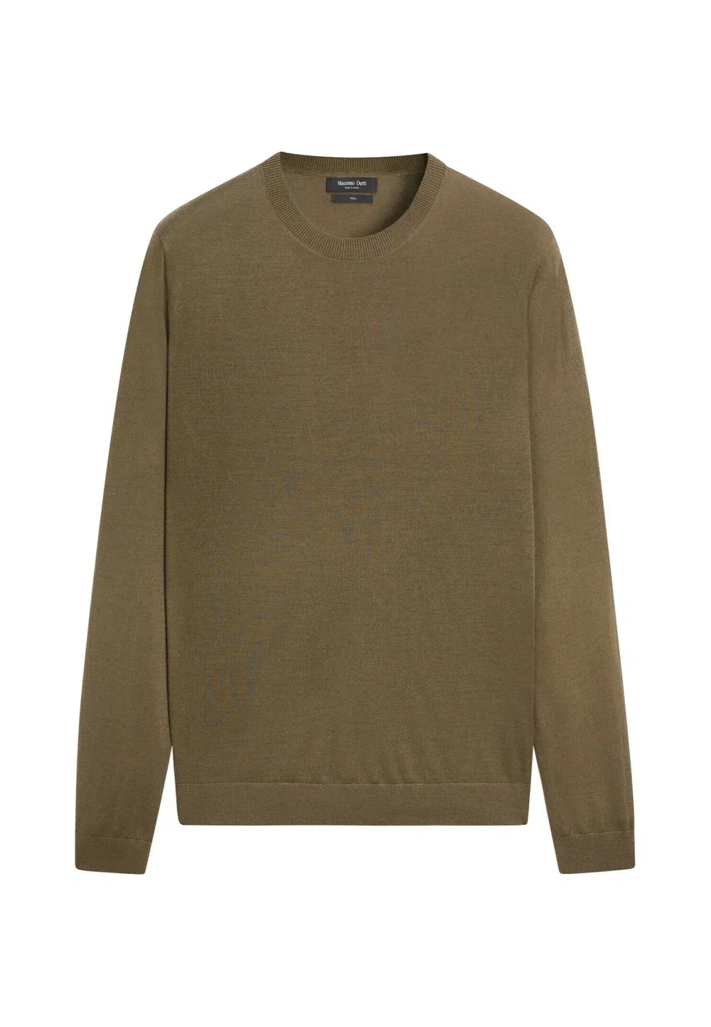 Вязаный свитер с круглым вырезом из 100% мериносовой шерсти Massimo Dutti, Olive — фото 4