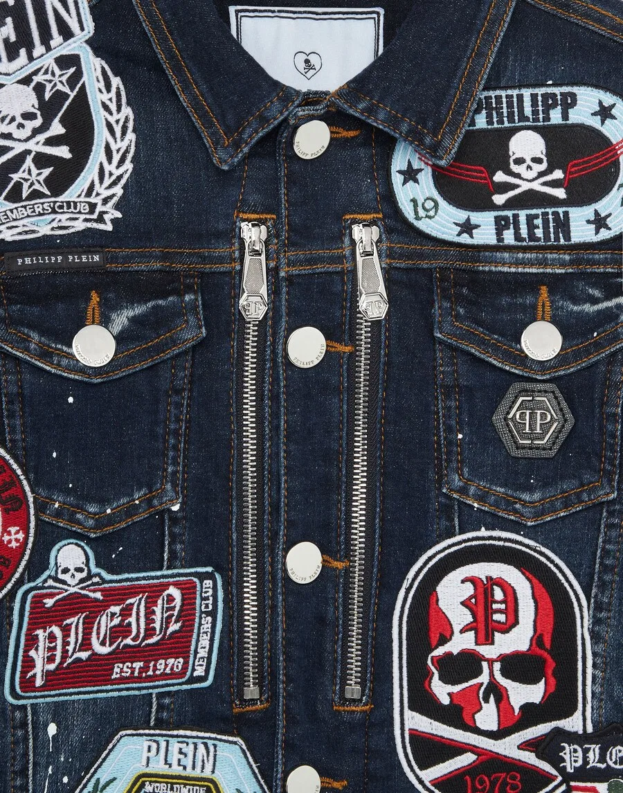 Куртка Philipp Plein межсезонья темно-синего цвета — фото 3