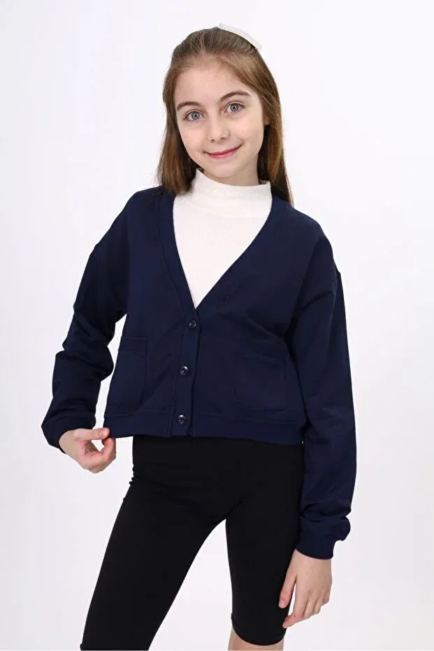 Детский вязаное кардиган для девочек с v-образным вырезом Navy Blue Toontoy, Navy Blue — фото 2