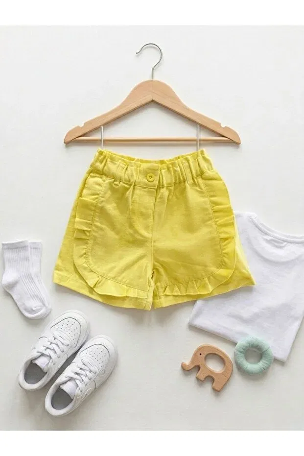 Детские шорты для девочек хлопковые Miniminnakkidswear, Yellow — фото 3