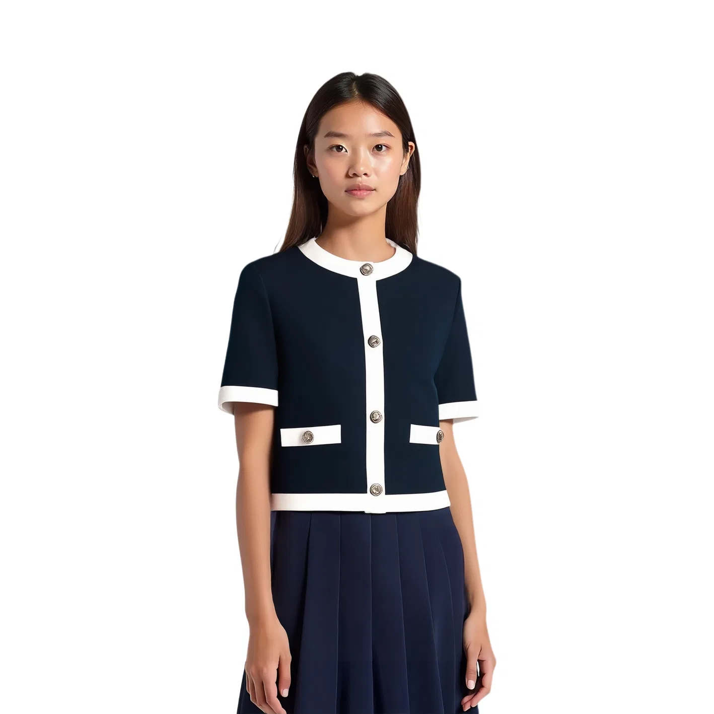Женский деловой костюм с круглым вырезом, синий, ZARA, Sea Blue — фото 4