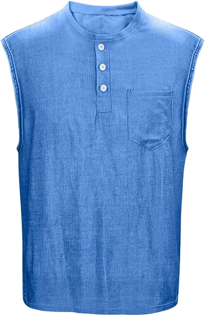 Мужская безрукавка с полузастежкой Henley изношенная, Blue — фото 3