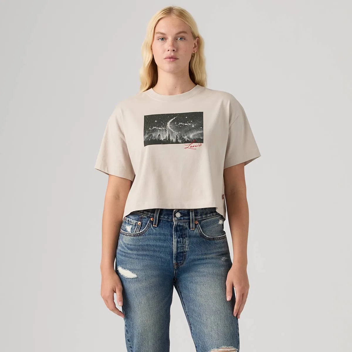 Укороченная футболка с графическим принтом на каждый день Levi's, Moonlight Chateau Gray - White — фото 3